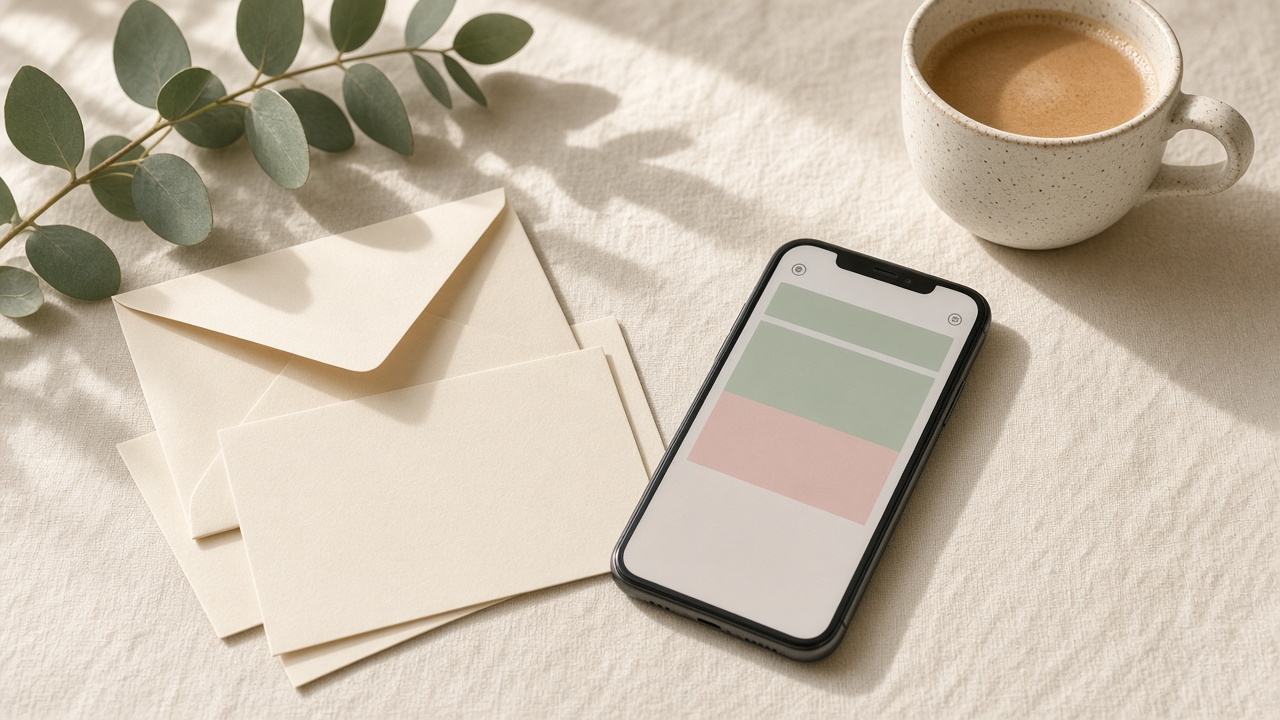 Envelope and phone on a linen cloth suggesting native email from a bio link